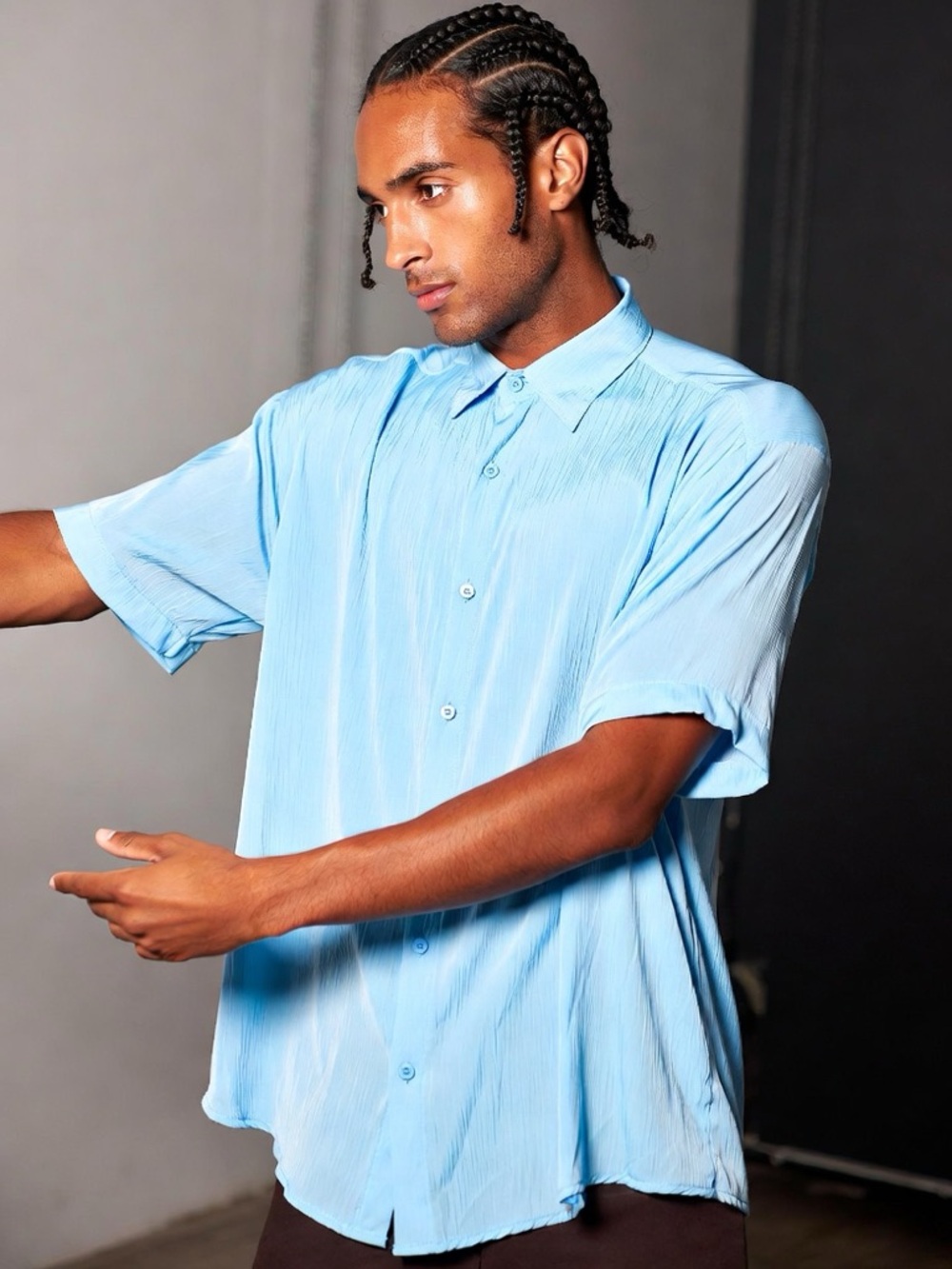 TOPMAN Men’s XXL Plisse Blue Button Front Shirt / NWOT